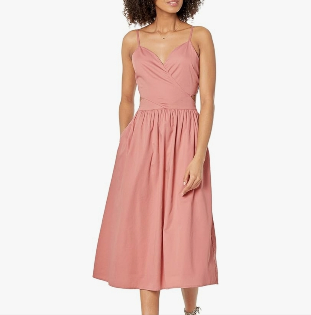 The Drop Makenna Rose Pink Cross Front Smocked Midi Dress L